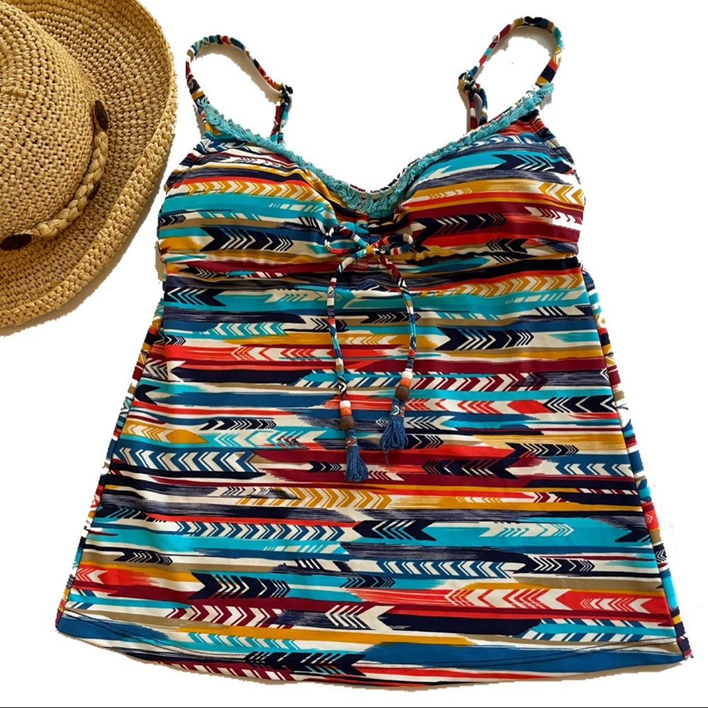 Lucky Brand•Ikat Arrows Tankini Multicolored Print Swimsuit | Sz S/P